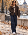 Bea Women's Short-Cut Funnel Neck Trench Jacket Complete with Long Sleeves and Elastic Waist
