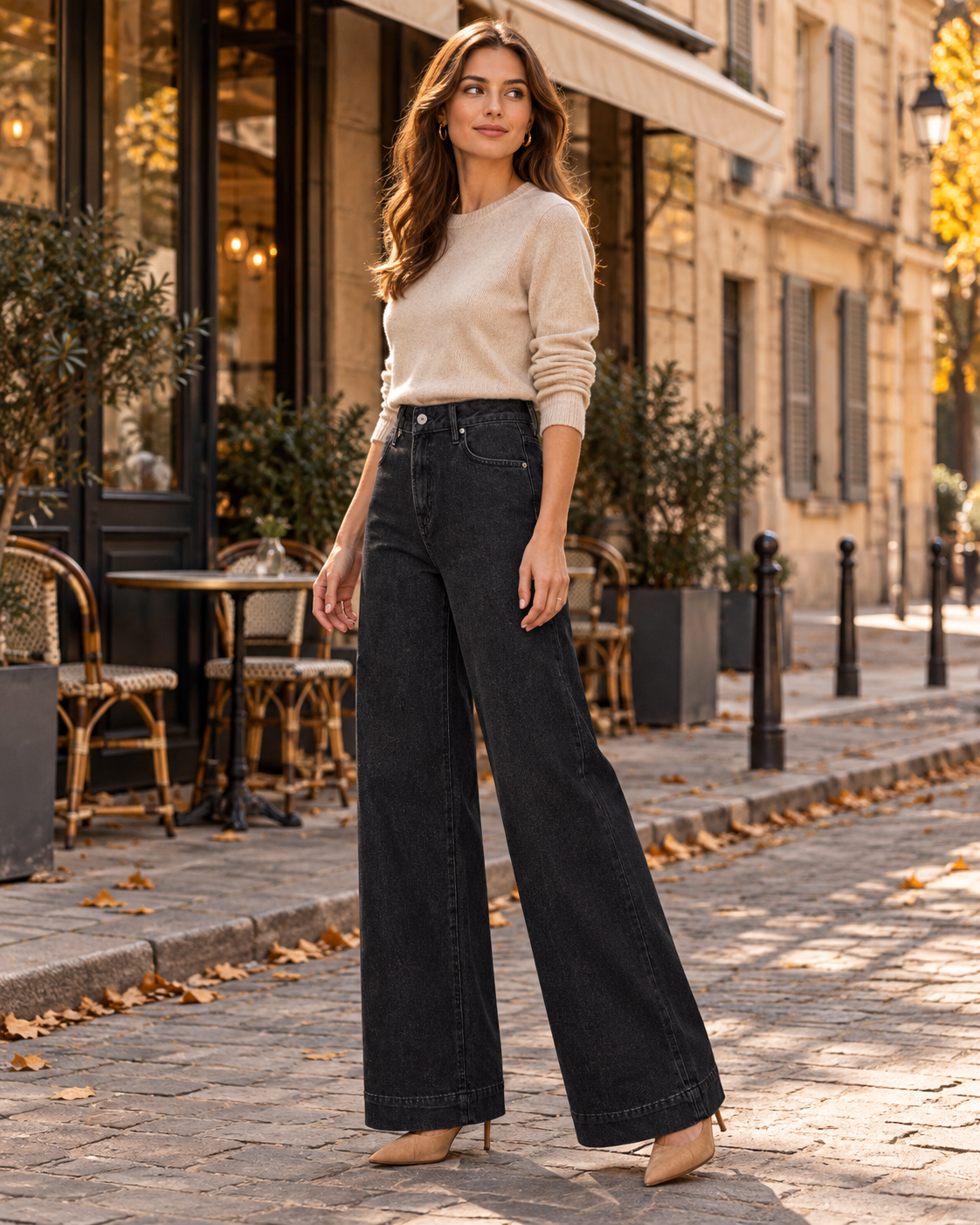 Ophelia High-Waisted Wide-Leg Jeans in Stretch Denim - Modern Essential
