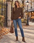 Paloma Pleated Long-Sleeve Blouse for Women – Polished Business-Casual Style, Relaxed Crew-Neck Top