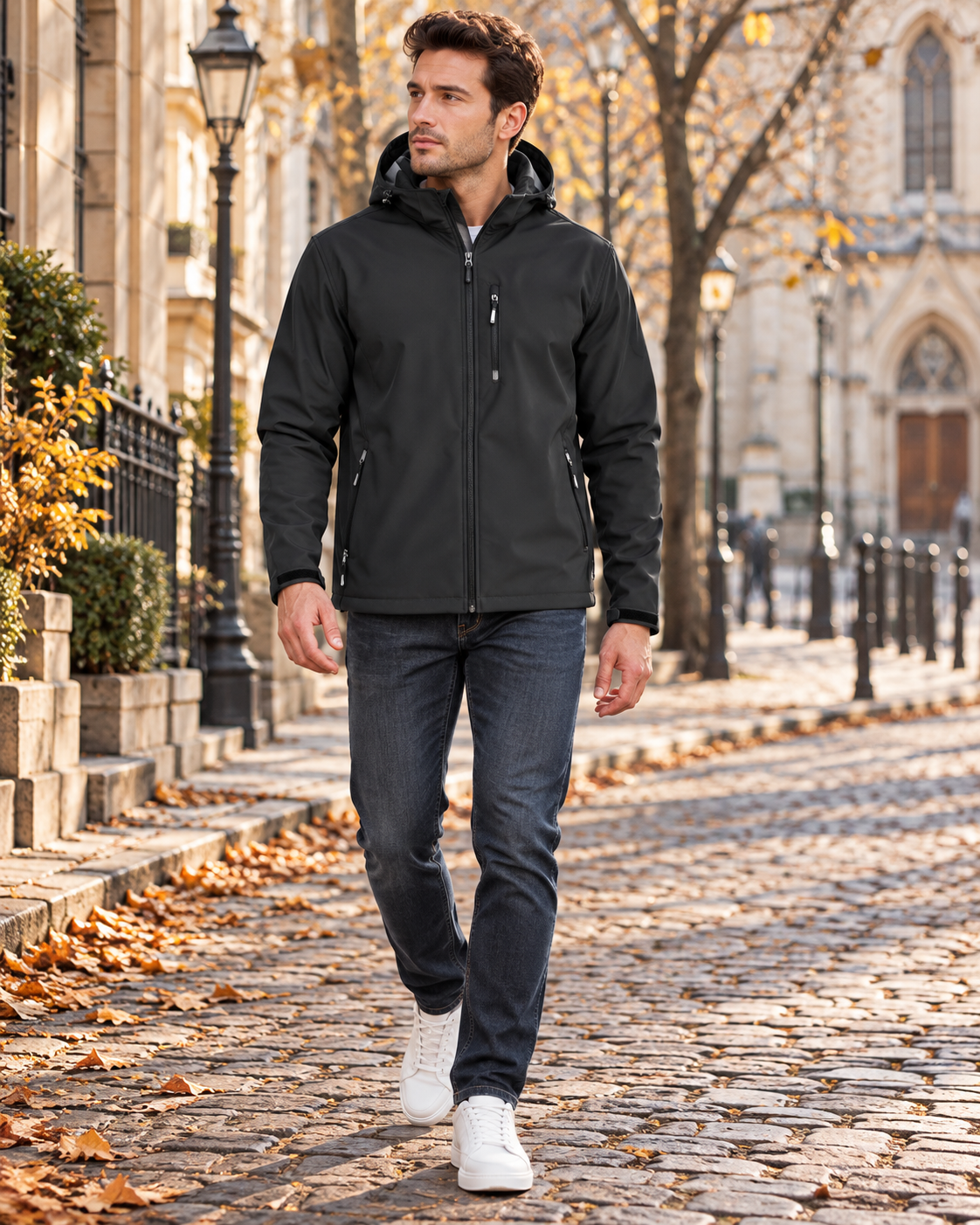 Uriel Men's Water-Resistant Fleece-Lined Hooded Softshell Jacket and Five Pockets