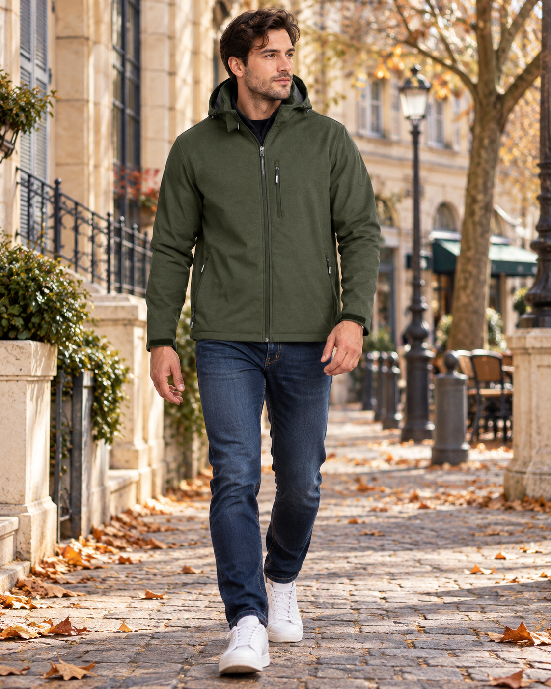 Uriel Men's Water-Resistant Fleece-Lined Hooded Softshell Jacket and Five Pockets