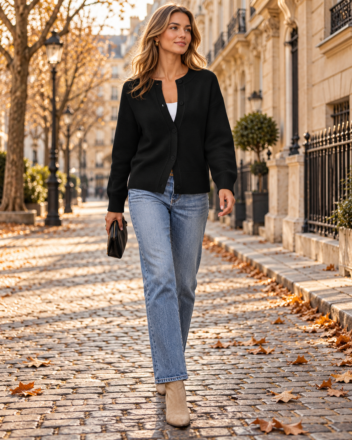 Camille Knit Oversized Button-Up Cardigan – Long Sleeve Drop-Shoulder Sweater