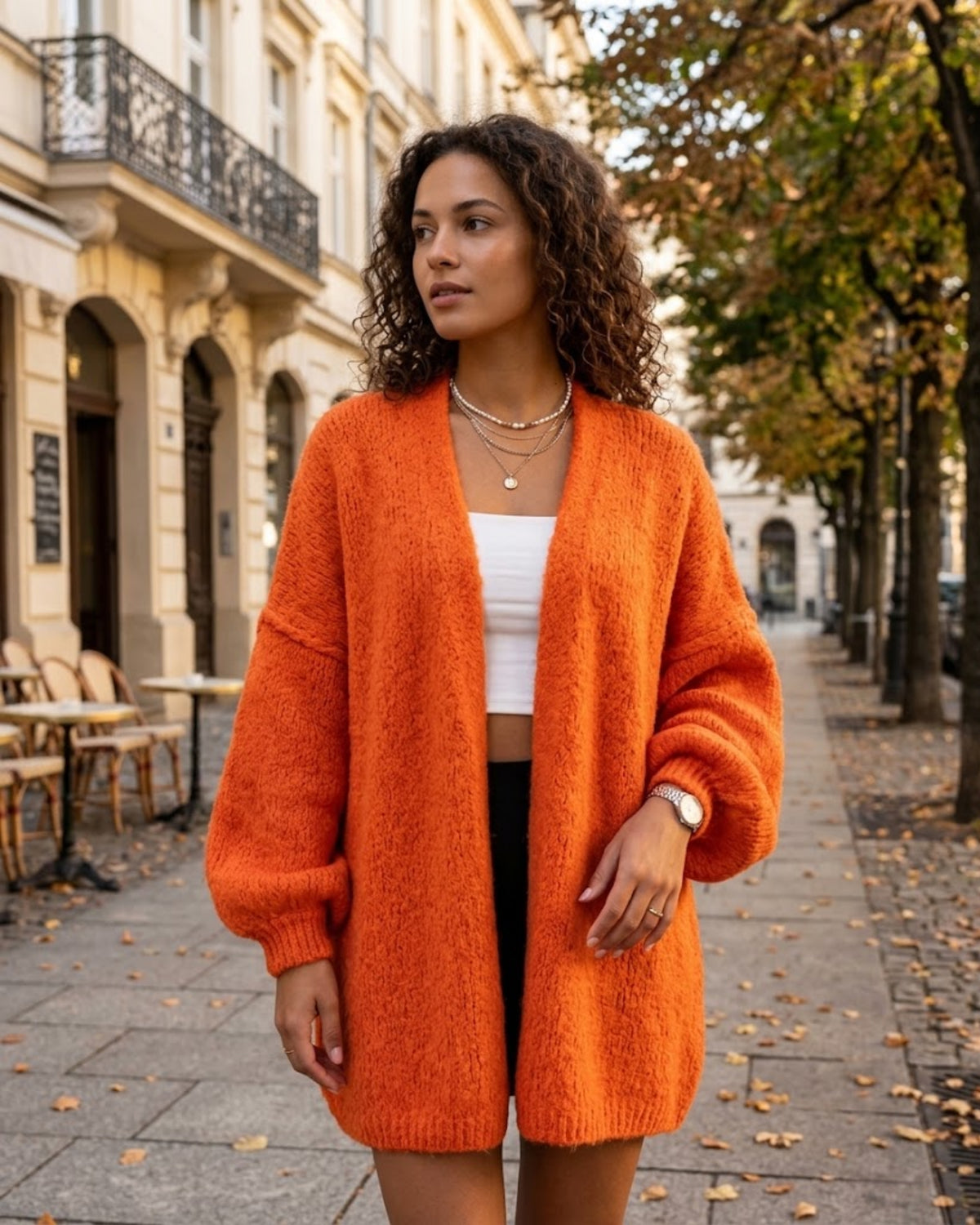 Thea Women's Oversized Cardigan – Balloon Sleeves, Dropped-Shoulder Design & Open-Front Design