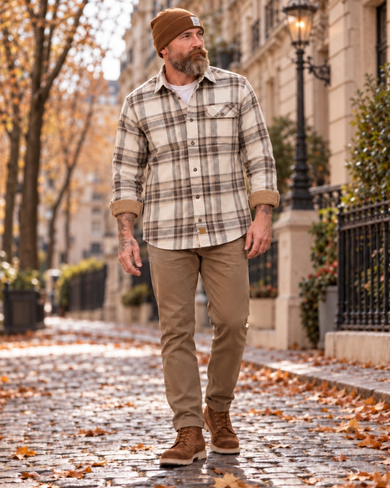 Santino Men's Plaid Cotton Flannel Shirt with Plaid Pattern, Button Front, Chest Pocket