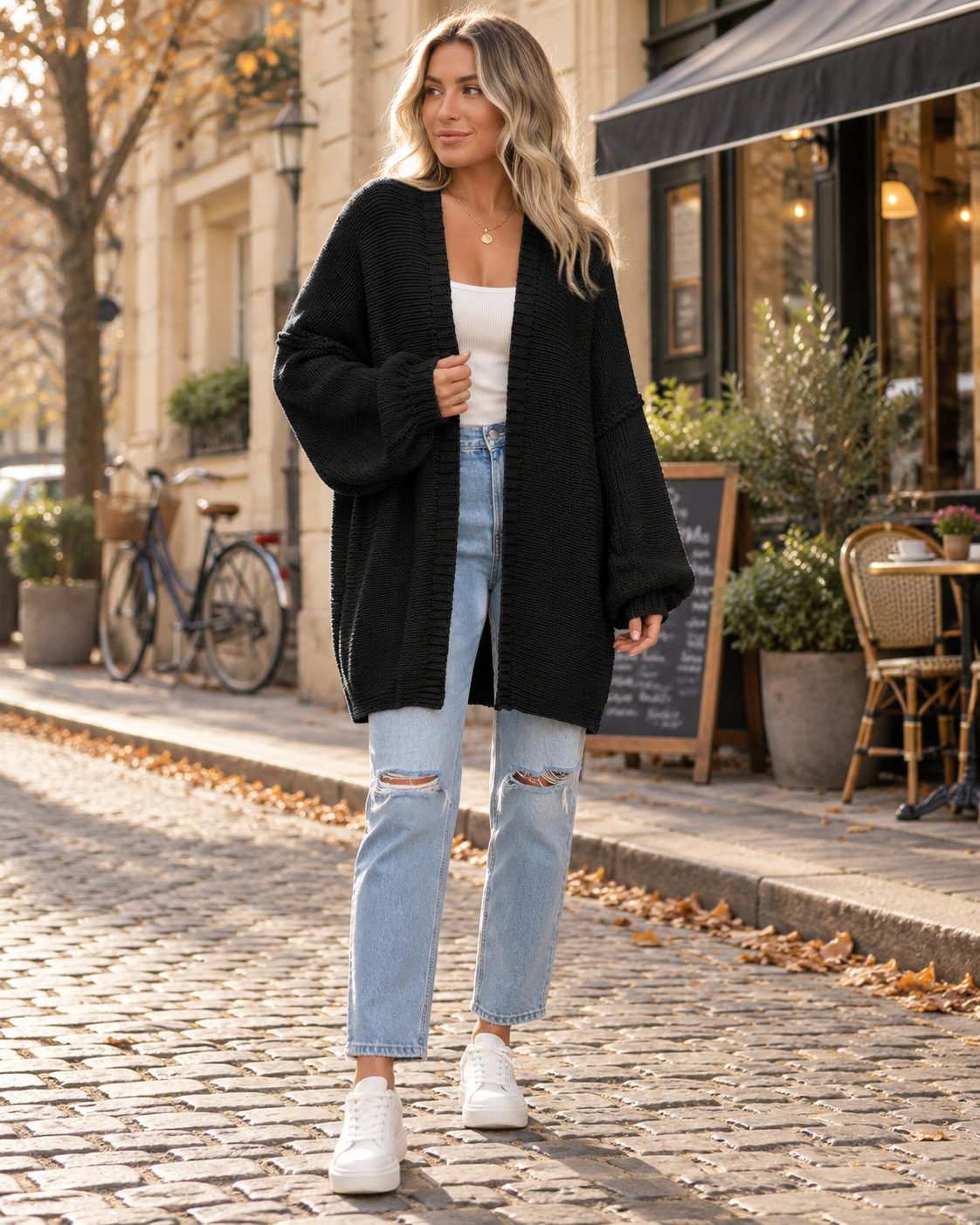 Dahlia Women's Long-Sleeve Relaxed Sweater – Oversized Open-Front Knit Cardigan