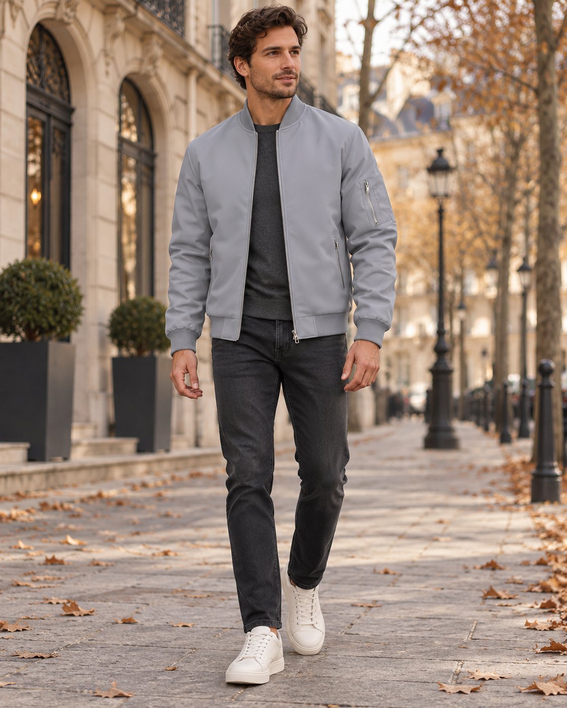 Darius Men's Light Bomber Jacket showcasing Ribbed Collar, Zip Closure and Handy Pockets