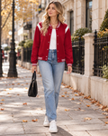 Eliana Women's Varsity-Style Jacket with Snap Fastenings, Side Pockets and Striped Edges