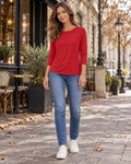 Jessa Women's Relaxed Three-Quarter Sleeve Tunic with a Crew Neck and Soft Stretch Fabric