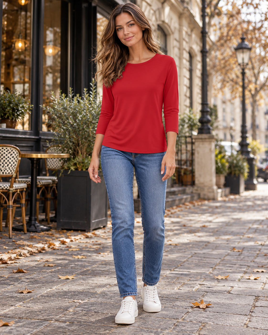 Jessa Women's Relaxed Three-Quarter Sleeve Tunic with a Crew Neck and Soft Stretch Fabric