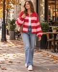 Vienna Women's Oversized Striped Chunky Cardigan showcasing Gold-Tone Buttons and Sleeves