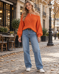 Xandra Women's Textured Knit Off-Shoulder Sweater featuring Long Sleeves and Relaxed Fit