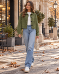 Valeria Women's Long Sleeve Faux Suede Cropped Jacket – Button Front Coat with Pockets