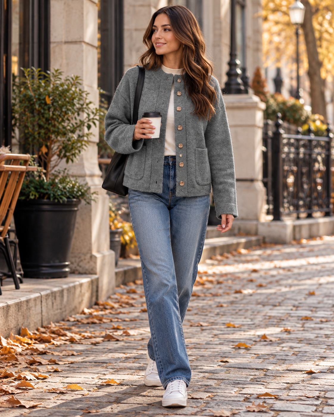 Rosalia Women's Chunky Knit Sweater Cardigan – Long Sleeve Button Down with Pockets