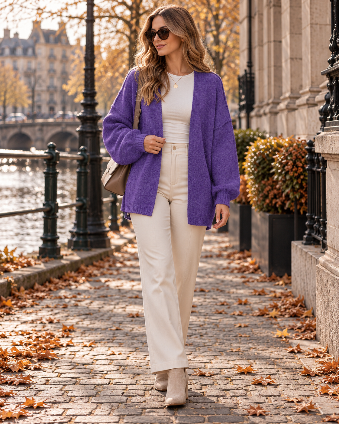 Lianne Women's Open-Front Cardigan with Long Lantern Sleeves and Soft Stretch Knit