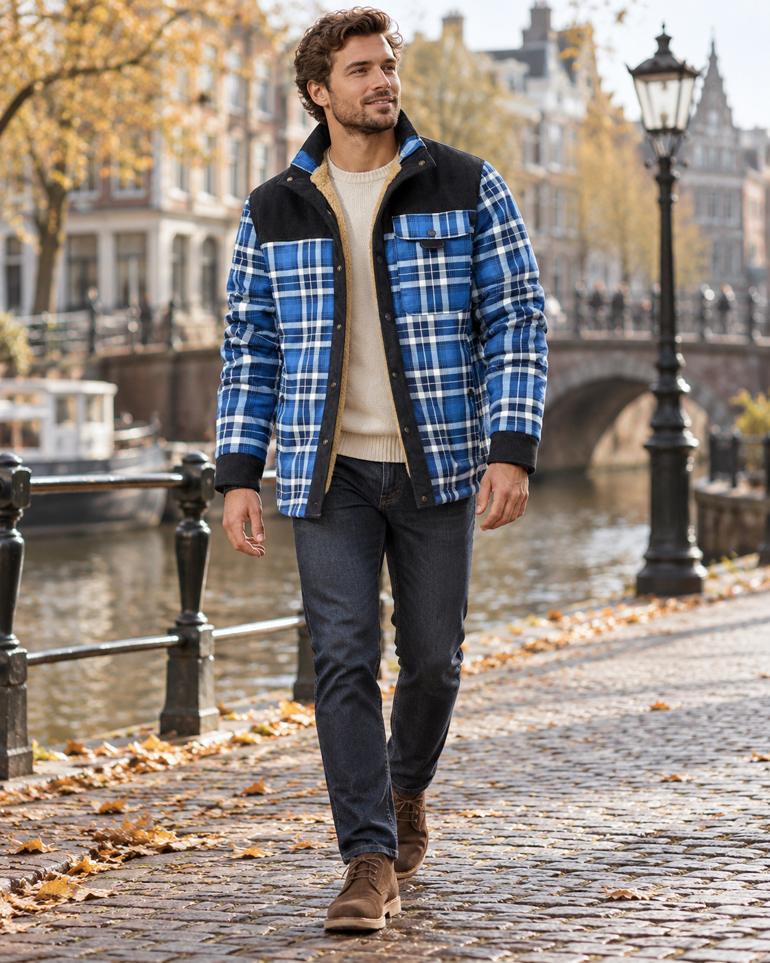 Patricio Men's Plaid Flannel Shacket with Sherpa Lining, Chest Pocket, Button Front