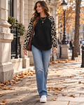 Talia Women's Ribbed Tunic Top – Long Sleeve Color Block Crew Neck with Side Slits