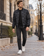 Wesley Men's Camo Print Polyester Bomber with Ribbed Collar, Cuffs and Knit Waistband