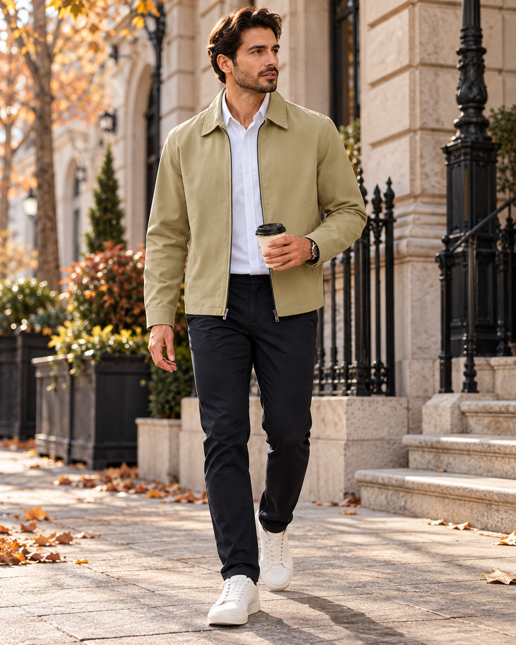 Alonzo Men's Cotton Blend Work Jacket – Full Zip Turndown Collar and Three Pockets