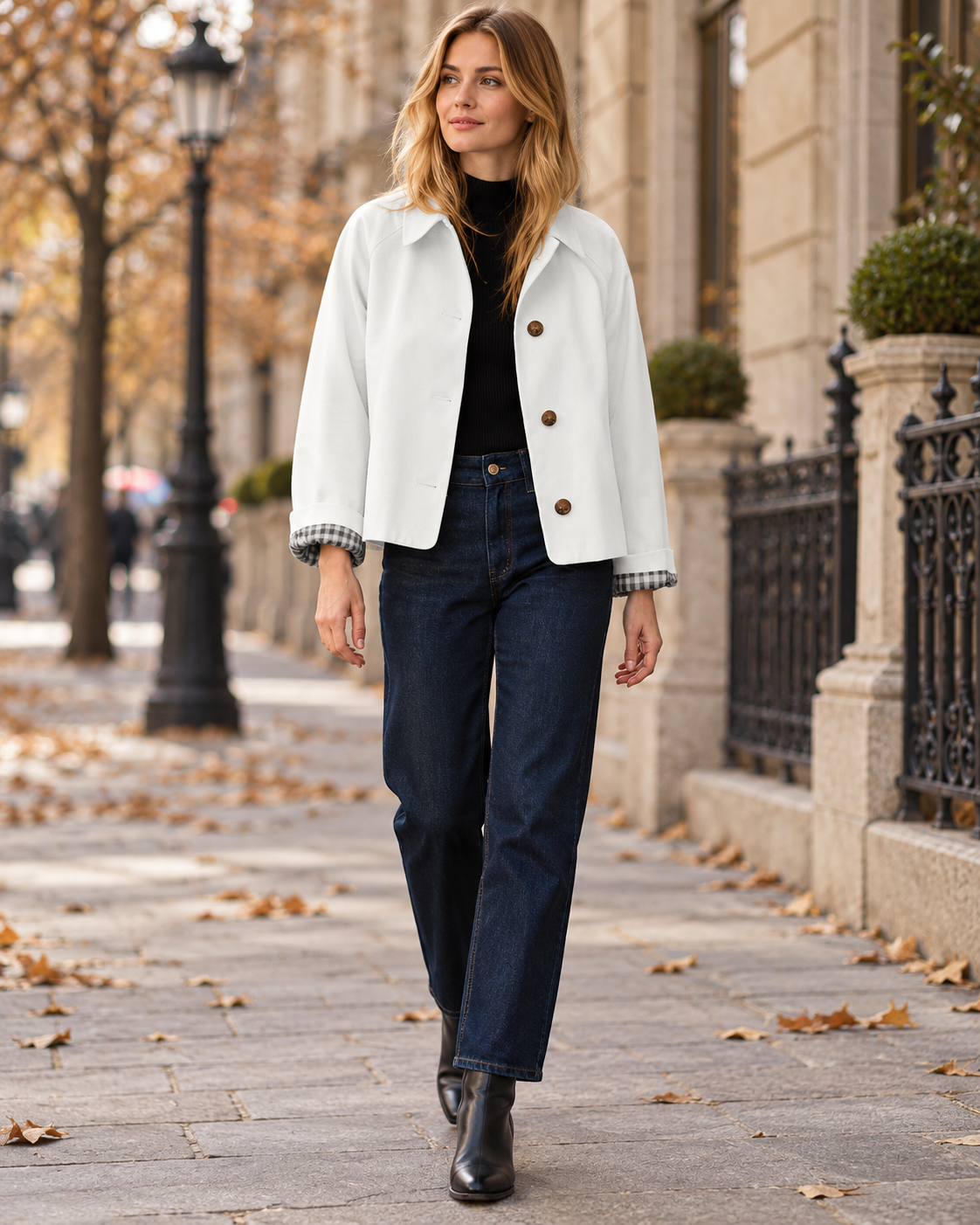 Arielle Women's Cropped Trench Jacket showcasing Checked Lining and Single-Button Styling