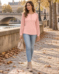 Zenaida Women's Casual Henley Blouse – Long Lace Sleeve Button Front Top for Everyday Wear