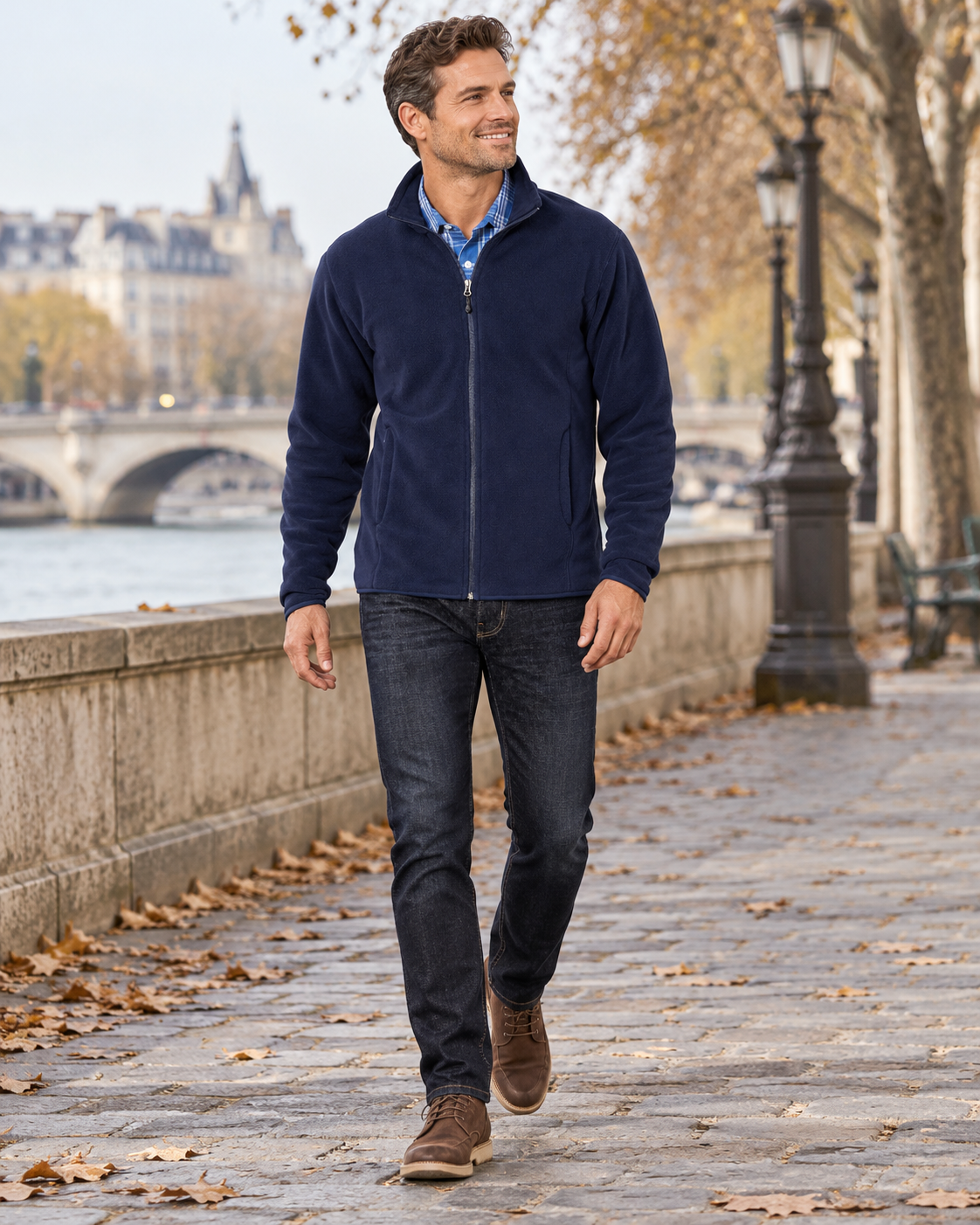 Kian Men's Full-Zip Fleece Jacket with Recycled Polyester, Bound Cuffs and Stand Collar