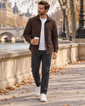Orlando Men's Button-Front Overshirt in Light Fabric with Patch Pocket and Curved Hem