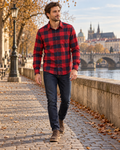 Rafael Men's Regular-Fit Cotton Flannel Shirt with Buffalo Plaid and Adjustable Cuffs