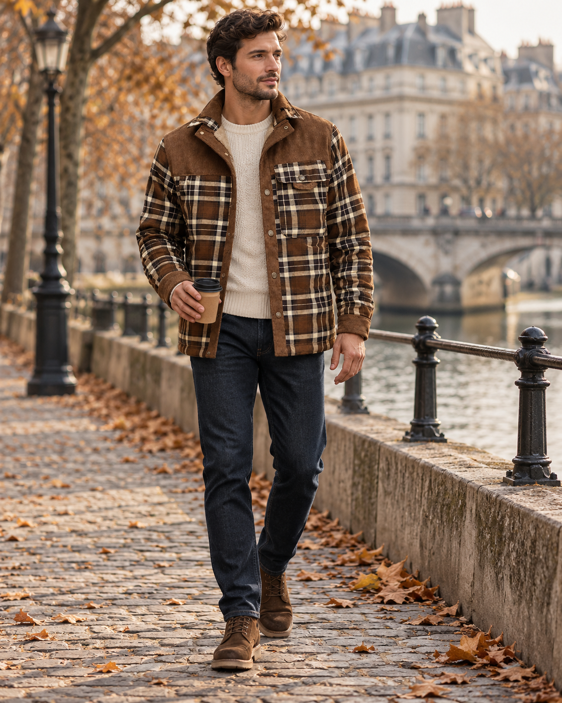 Patricio Men's Plaid Flannel Shacket with Sherpa Lining, Chest Pocket, Button Front