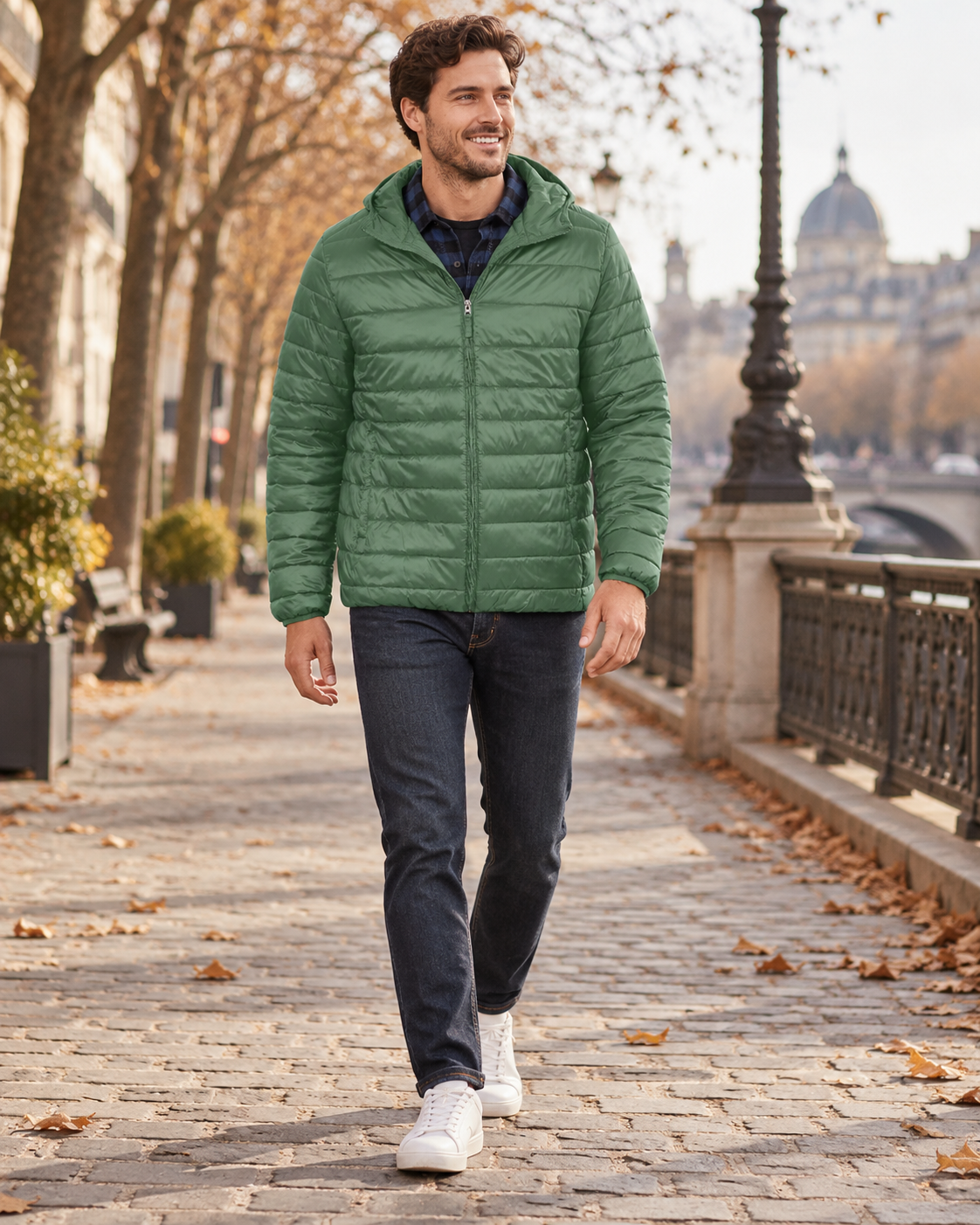 Yohan Men's Packable Puffer Jacket with Hood, Zip Hand Pockets and Water-Resistant Shell