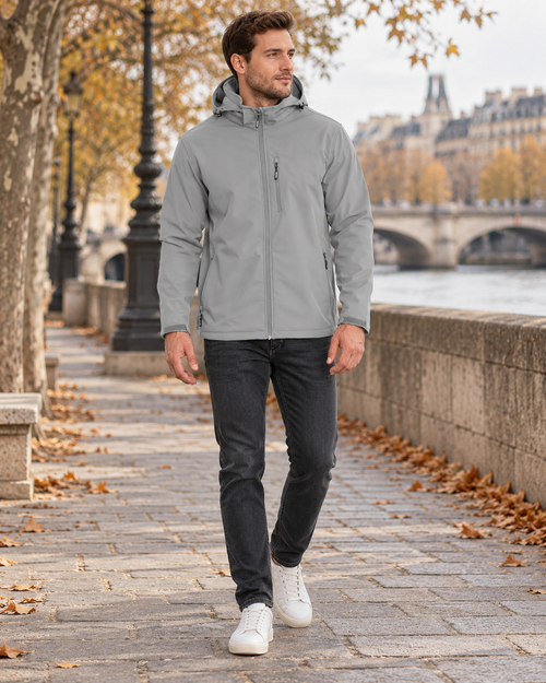 Cedrick Men's Fleece-Lined Softshell Jacket showcasing Adjustable Hood and Zipped Pockets