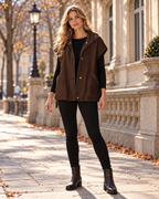 Quinn Women's Snap-Fastening Sherpa Fleece Vest with Oversized Cut and Zipped Hand Pockets