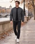 Darius Men's Casual Bomber with Full-Length Zip, Ribbed Trims and Zipped Sleeve Pocket