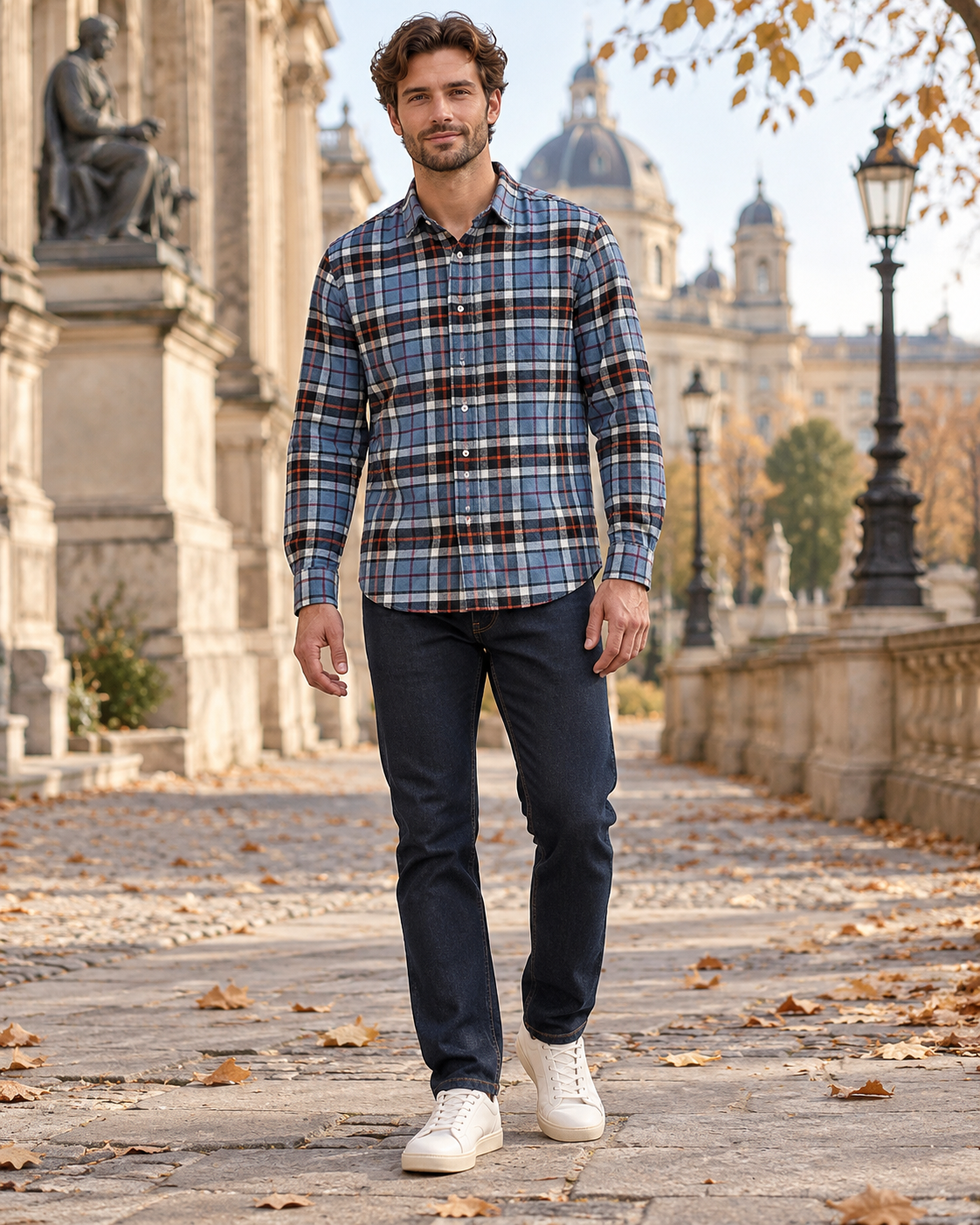 Rafael Men's Regular-Fit Cotton Flannel Shirt with Buffalo Plaid and Adjustable Cuffs