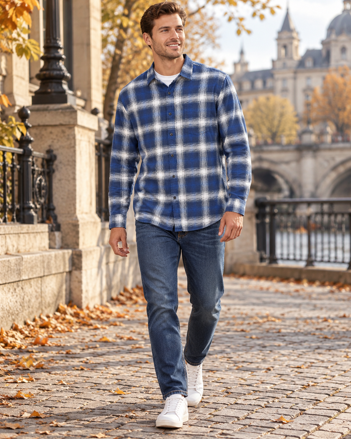 Miko Men's Button-Front Plaid Shirt with Brushed Cotton Flannel and a Single Chest Pocket