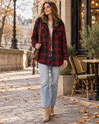 Danica Women's Hooded Plaid Shacket with Fleece Lining, Chest Pockets, Button Front