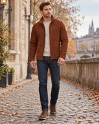Vince Men's Stand-Collar Fleece Jacket with Long Sleeves and Wind-Resistant Polyester
