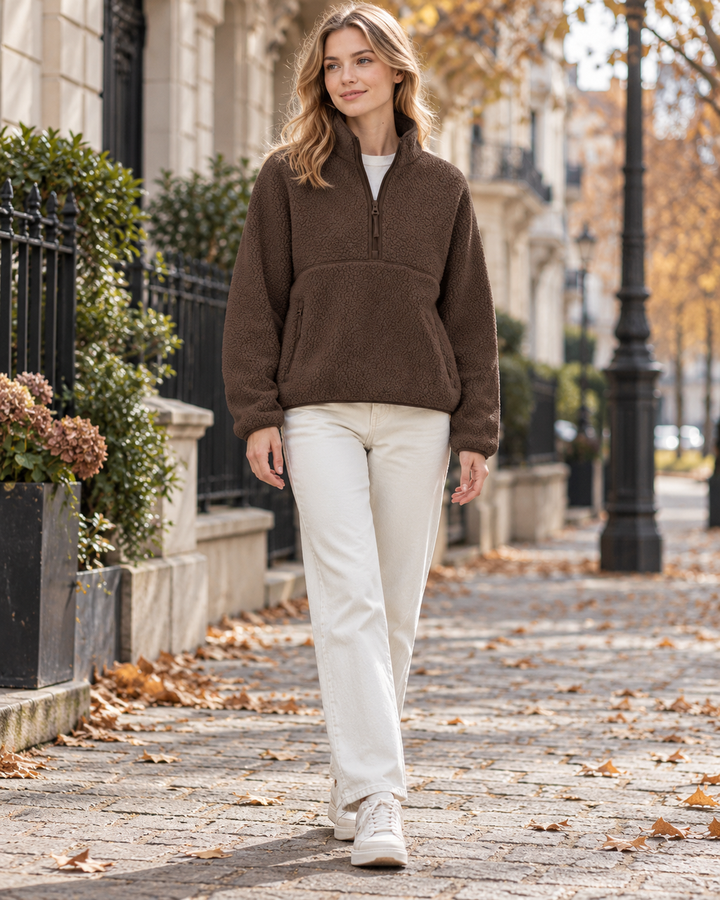 Trisha Women's Sherpa Fleece Pullover with Quarter Zip, Relaxed Fit, Side Pockets