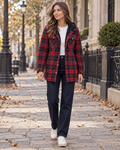 Danica Women's Hooded Plaid Shacket with Fleece Lining, Chest Pockets, Button Front