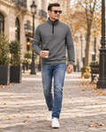 Cedrick Men's Soft Quilted Pullover with Contrast Quarter Zip, Long Sleeves and Mock Neck