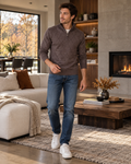 Nash Men's Soft Argyle Quarter-Zip Sweater with Stand Collar, Ribbed Cuffs and Hem