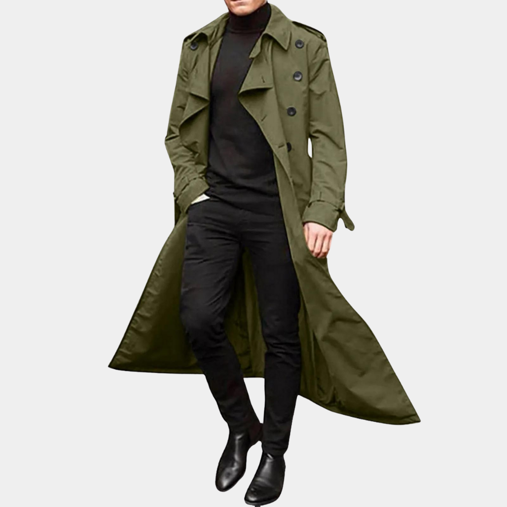 Cassian Men's Trench Coat – Long Water-Resistant Coat with a Classic Cut & Refined Style