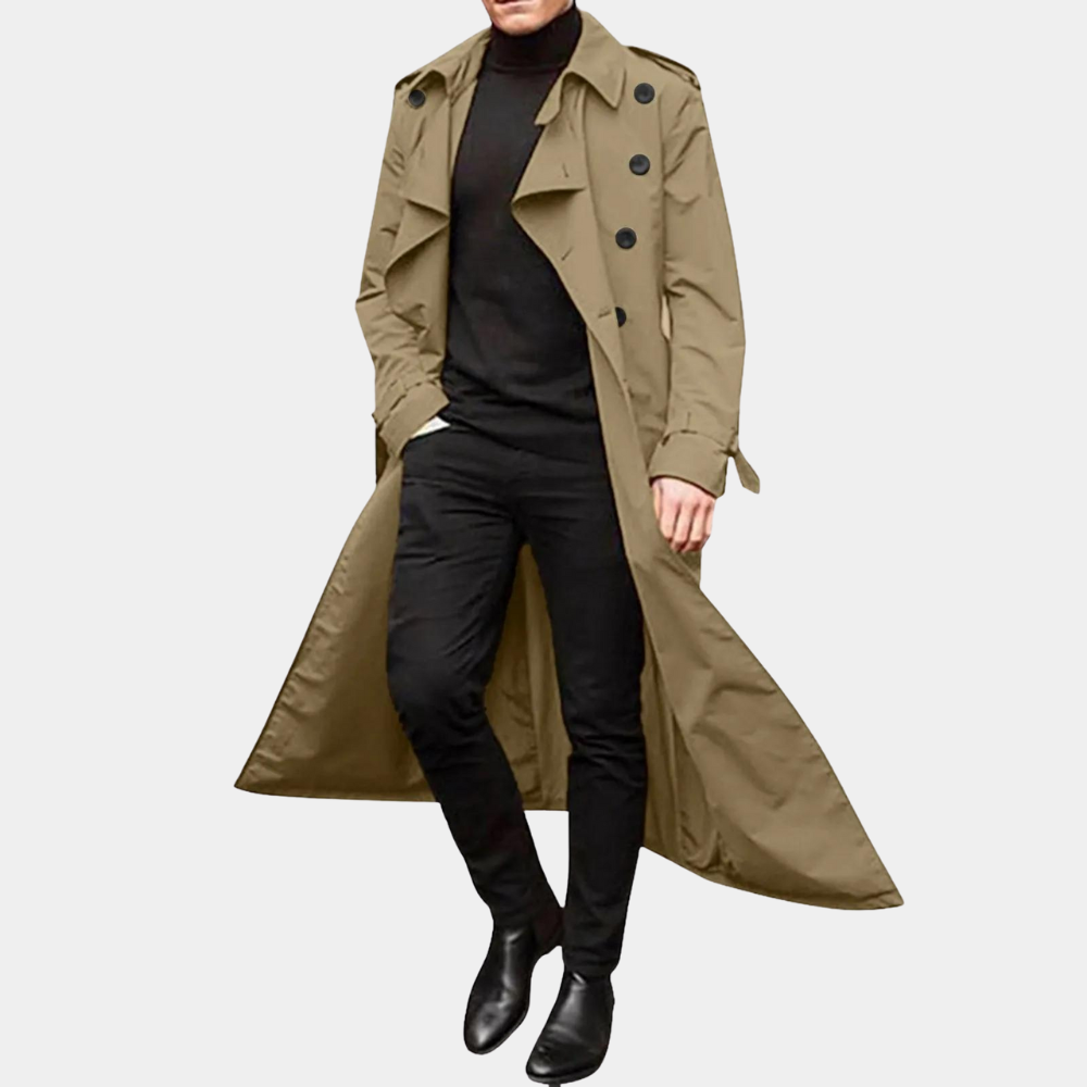 Cassian Men's Trench Coat – Long Water-Resistant Coat with a Classic Cut & Refined Style
