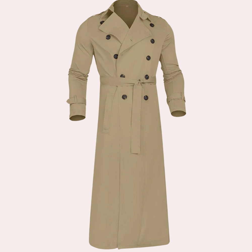 Cassian Men's Trench Coat – Long Water-Resistant Coat with a Classic Cut & Refined Style