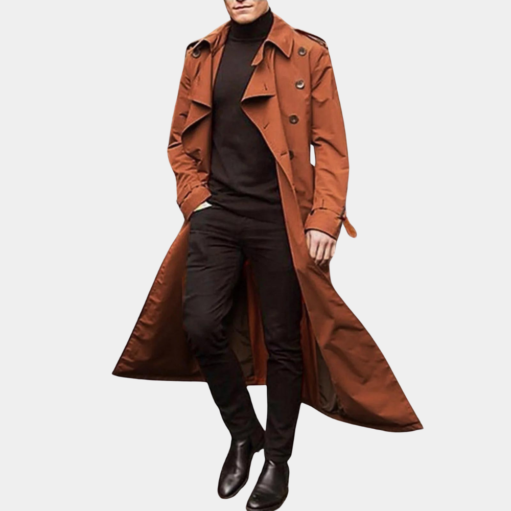 Cassian Men's Trench Coat – Long Water-Resistant Coat with a Classic Cut & Refined Style