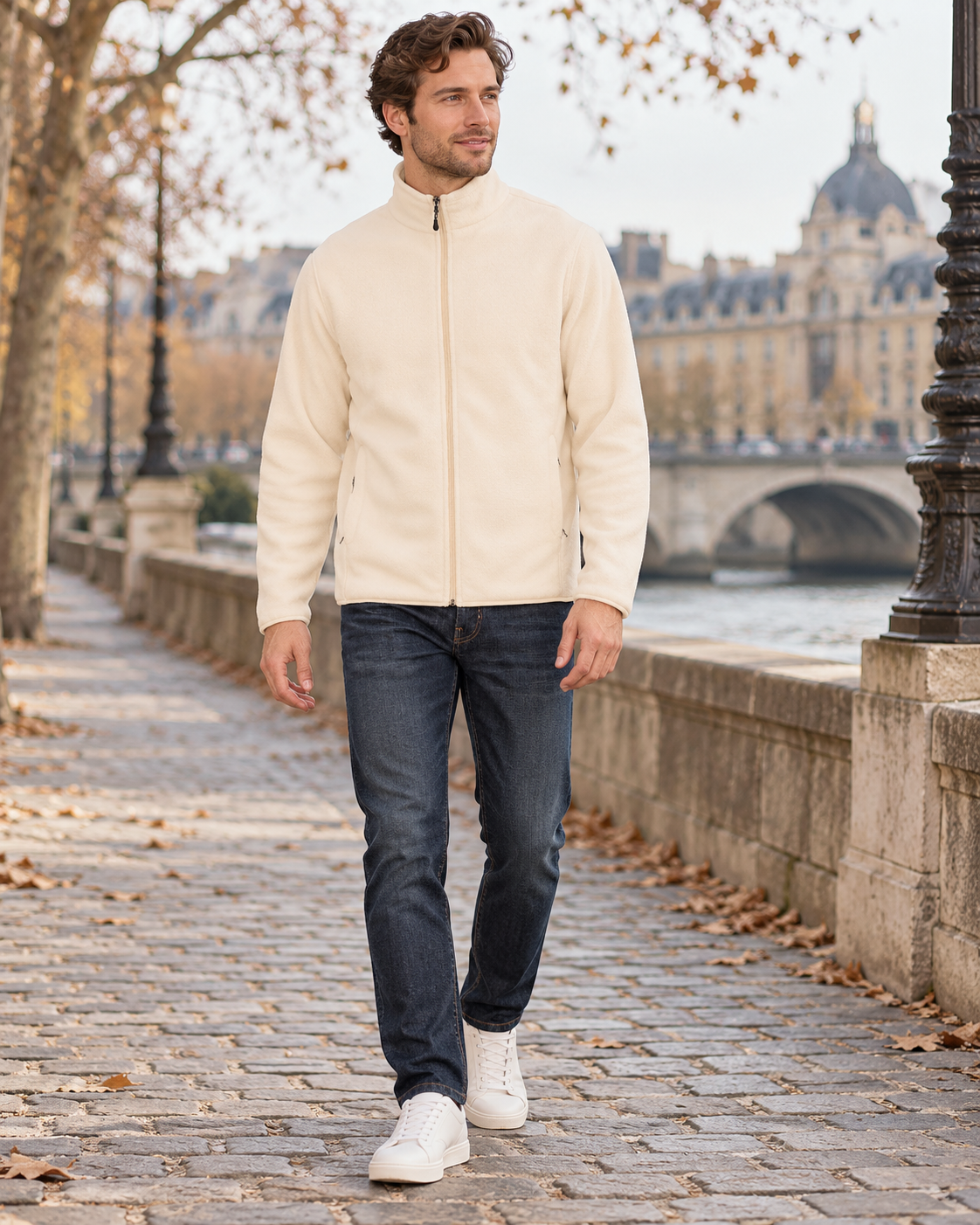 Kian Men's Full-Zip Fleece Jacket with Recycled Polyester, Bound Cuffs and Stand Collar