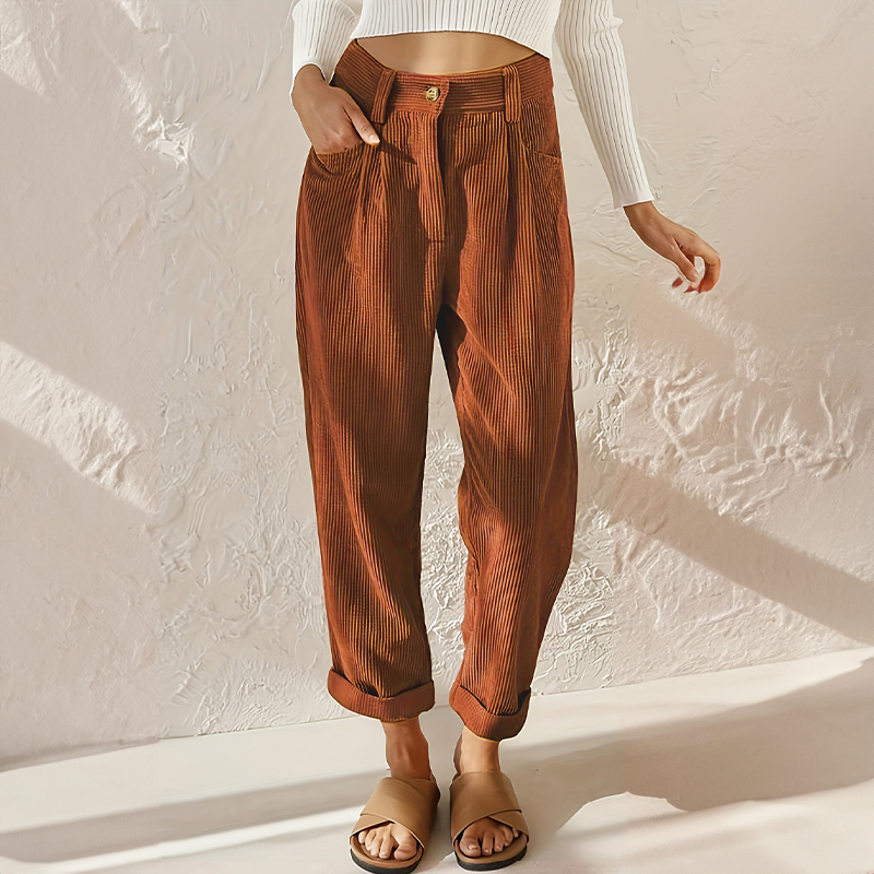 Emeric Women's Corduroy Pants – Cozy High-Rise Waist & Wide Legs for a Relaxed Look