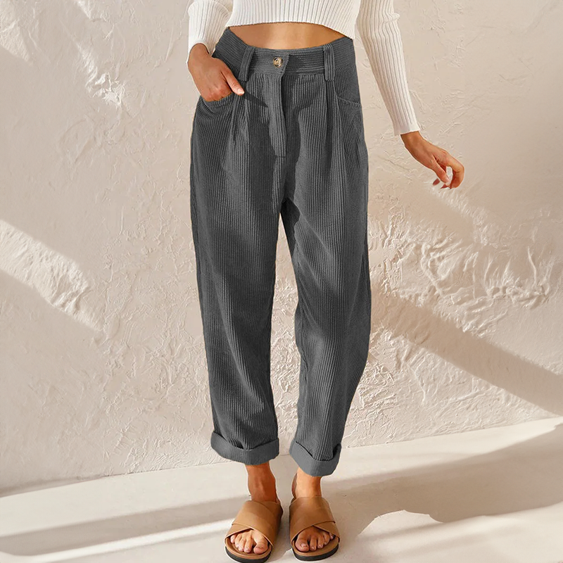 Emeric Women's Corduroy Pants – Cozy High-Rise Waist & Wide Legs for a Relaxed Look