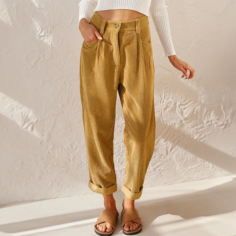 Emeric Women's Corduroy Pants – Cozy High-Rise Waist & Wide Legs for a Relaxed Look