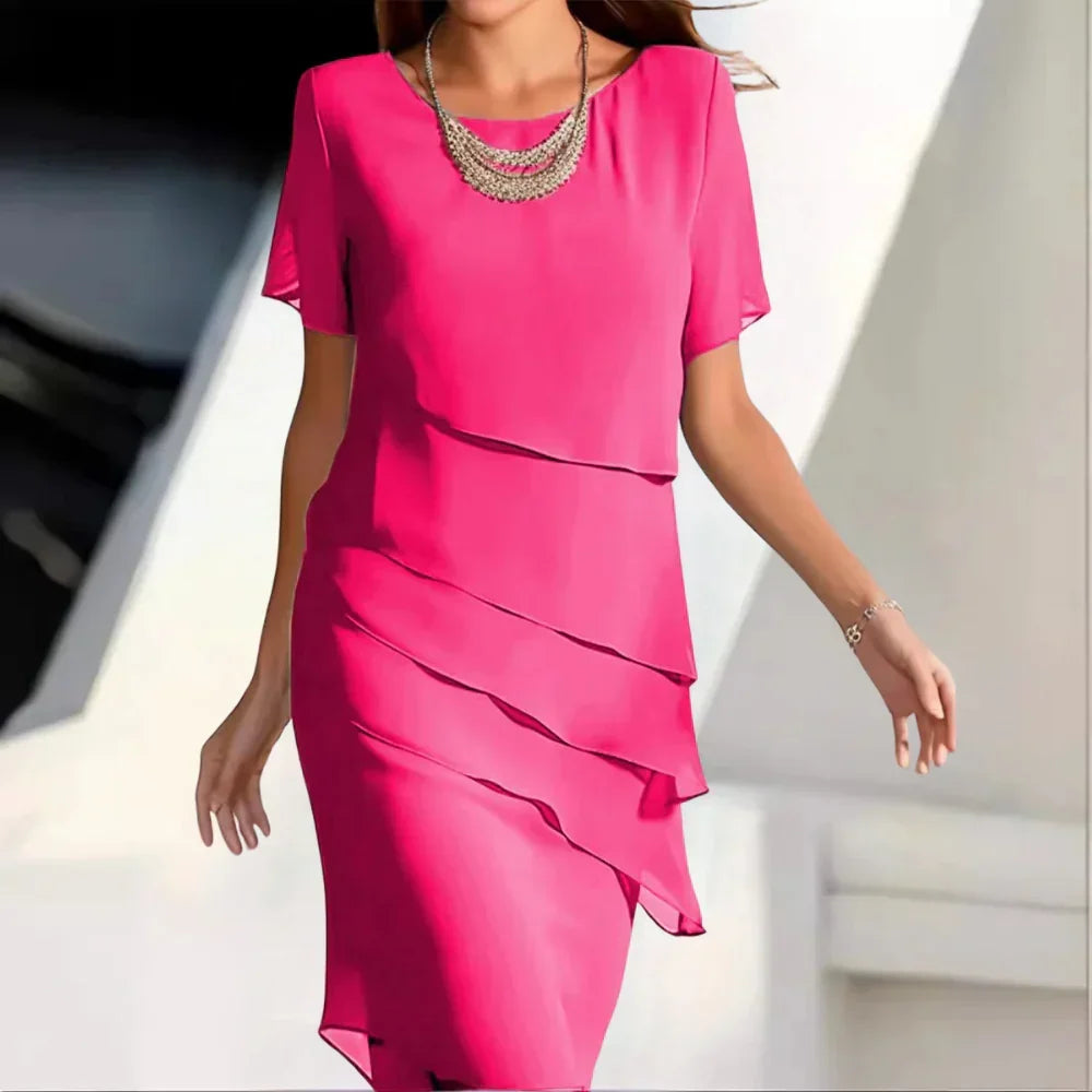 Ursula Women's Midi Dress – Sophisticated Chiffon Dress with Tiered Design and Refined Details
