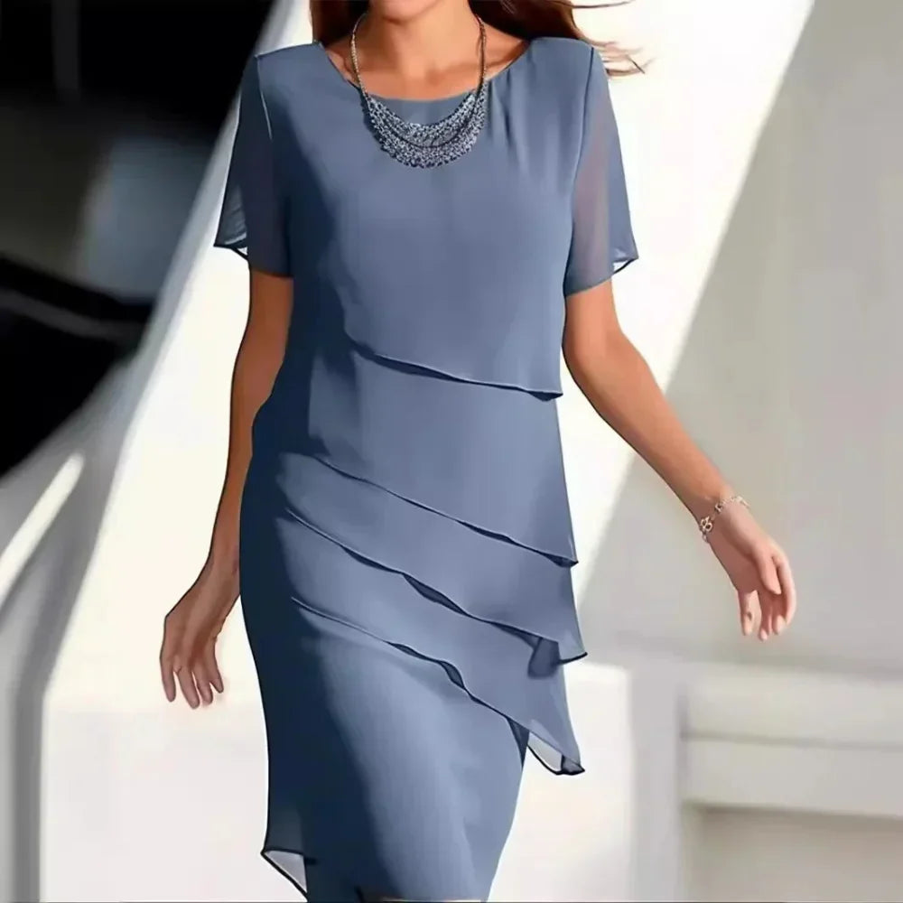 Ursula Women's Midi Dress – Sophisticated Chiffon Dress with Tiered Design and Refined Details
